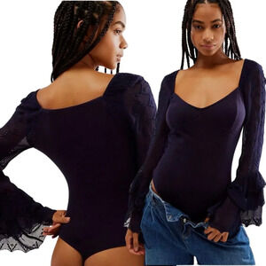NWOT Free People Intimately FP Enchanted By You Bodysuit Women's Large Navy Silk